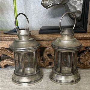 Pottery Barn Silver Lantern Pair